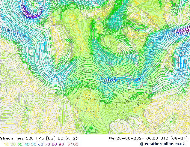 Linha de corrente 500 hPa EC (AIFS) Qua 26.06.2024 06 UTC