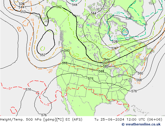 Height/Temp. 500 hPa EC (AIFS) Ter 25.06.2024 12 UTC