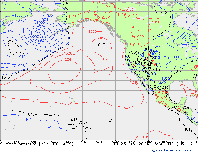 Atmosférický tlak EC (AIFS) Út 25.06.2024 18 UTC