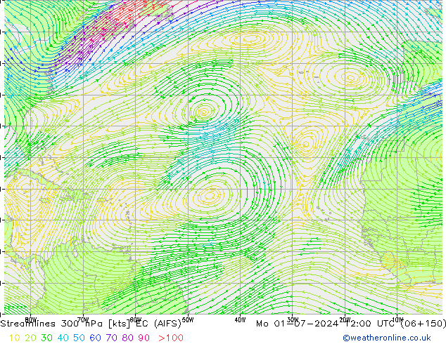 ветер 300 гПа EC (AIFS) пн 01.07.2024 12 UTC