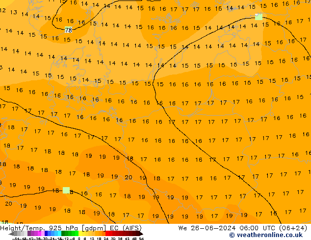 Height/Temp. 925 hPa EC (AIFS)  26.06.2024 06 UTC