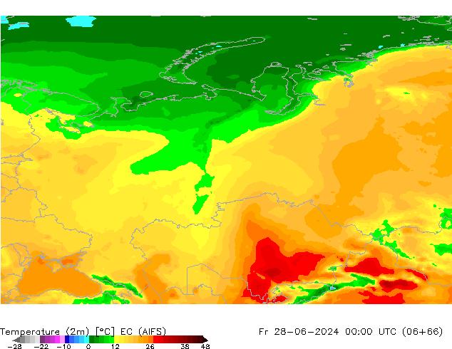 Temperature (2m) EC (AIFS) Fr 28.06.2024 00 UTC