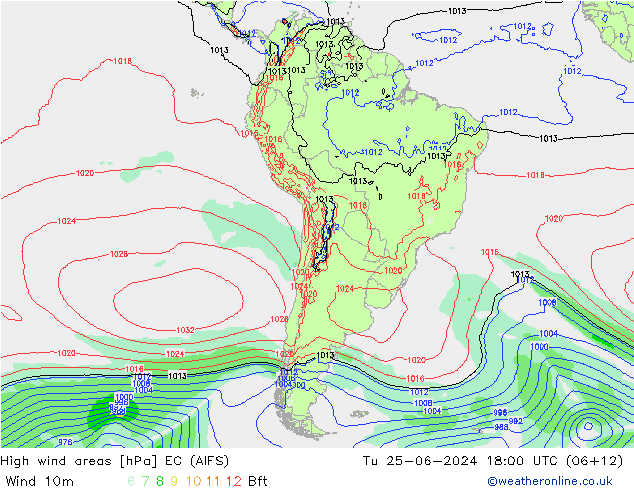 High wind areas EC (AIFS) Ter 25.06.2024 18 UTC