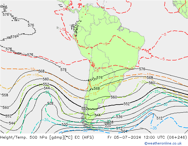 Height/Temp. 500 hPa EC (AIFS) Fr 05.07.2024 12 UTC