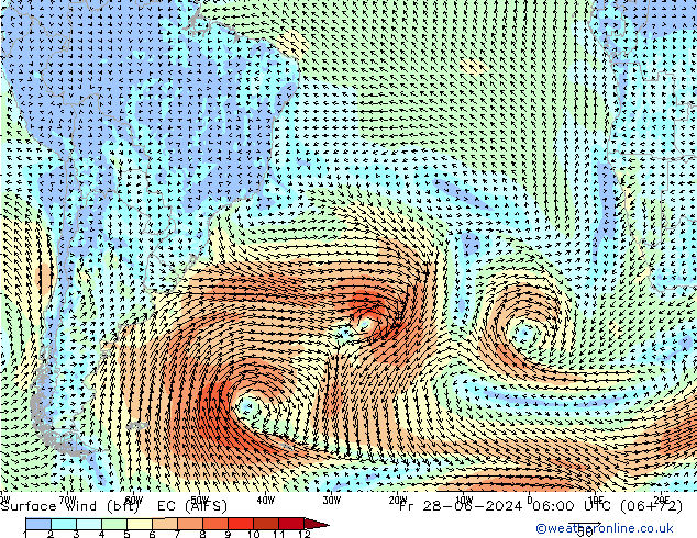 Surface wind (bft) EC (AIFS) Fr 28.06.2024 06 UTC