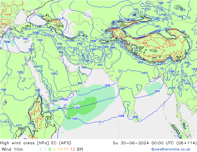 High wind areas EC (AIFS) dom 30.06.2024 00 UTC