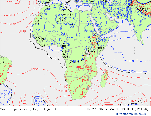 Luchtdruk (Grond) EC (AIFS) do 27.06.2024 00 UTC