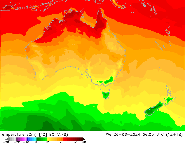 Temperatuurkaart (2m) EC (AIFS) wo 26.06.2024 06 UTC