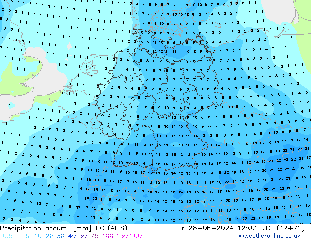 Totale neerslag EC (AIFS) vr 28.06.2024 12 UTC