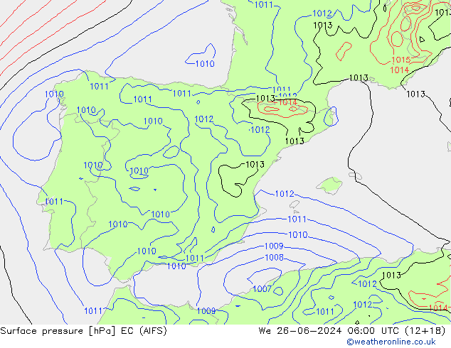 Atmosférický tlak EC (AIFS) St 26.06.2024 06 UTC