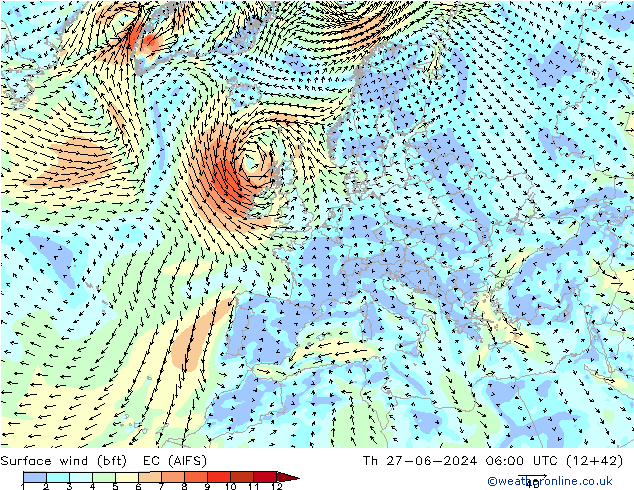Wind 10 m (bft) EC (AIFS) do 27.06.2024 06 UTC