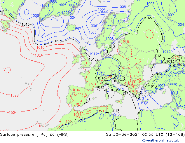 Presión superficial EC (AIFS) dom 30.06.2024 00 UTC