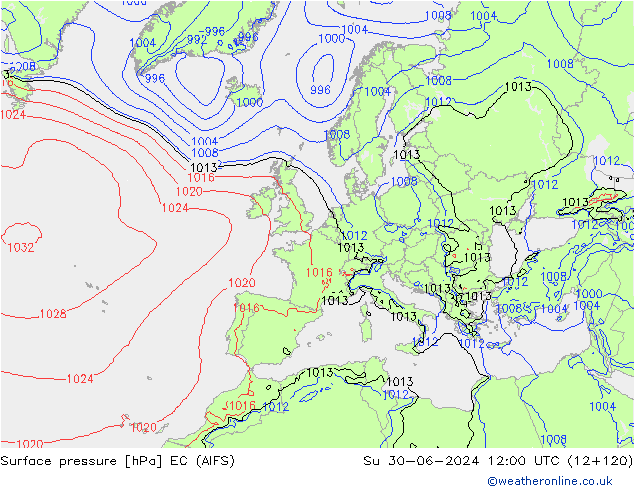 Luchtdruk (Grond) EC (AIFS) zo 30.06.2024 12 UTC