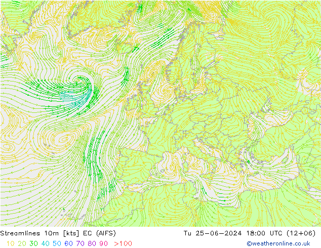 风 10m EC (AIFS) 星期二 25.06.2024 18 UTC