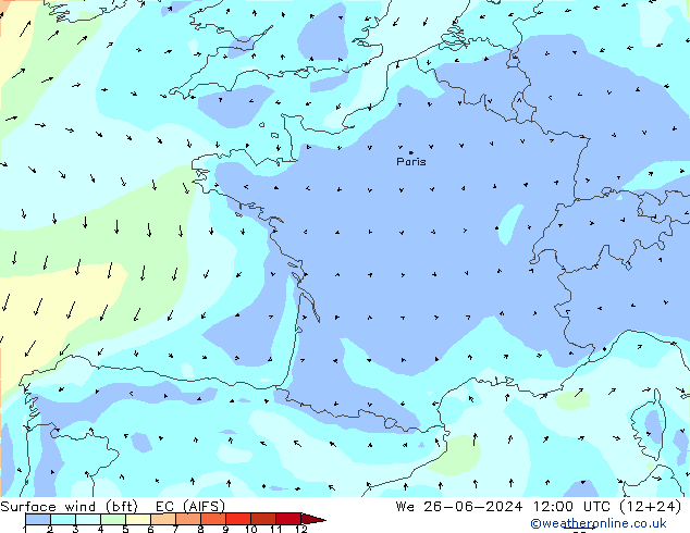 Bodenwind (bft) EC (AIFS) Mi 26.06.2024 12 UTC