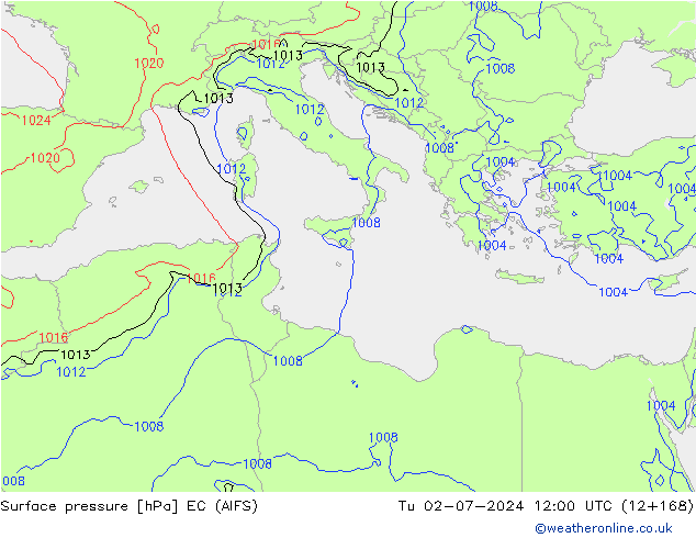 Surface pressure EC (AIFS) Tu 02.07.2024 12 UTC