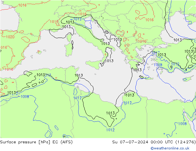 Atmosférický tlak EC (AIFS) Ne 07.07.2024 00 UTC