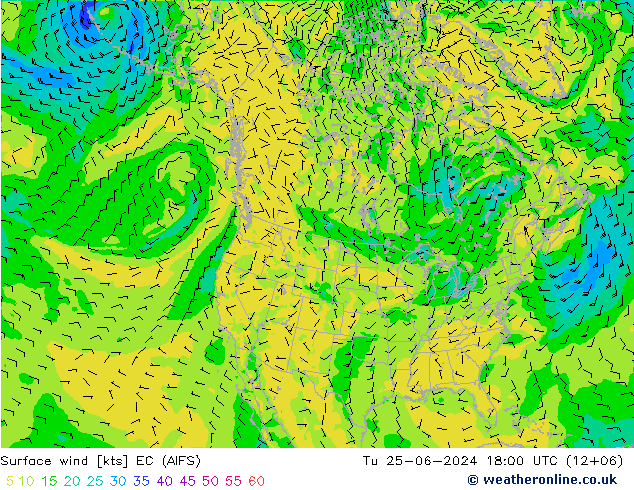 风 10 米 EC (AIFS) 星期二 25.06.2024 18 UTC