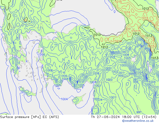 Pressione al suolo EC (AIFS) gio 27.06.2024 18 UTC