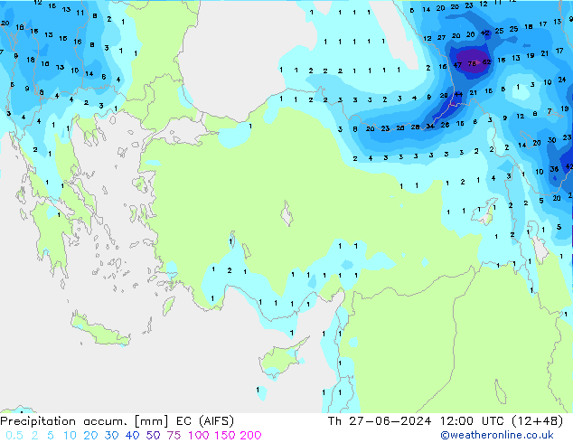 Totale neerslag EC (AIFS) do 27.06.2024 12 UTC