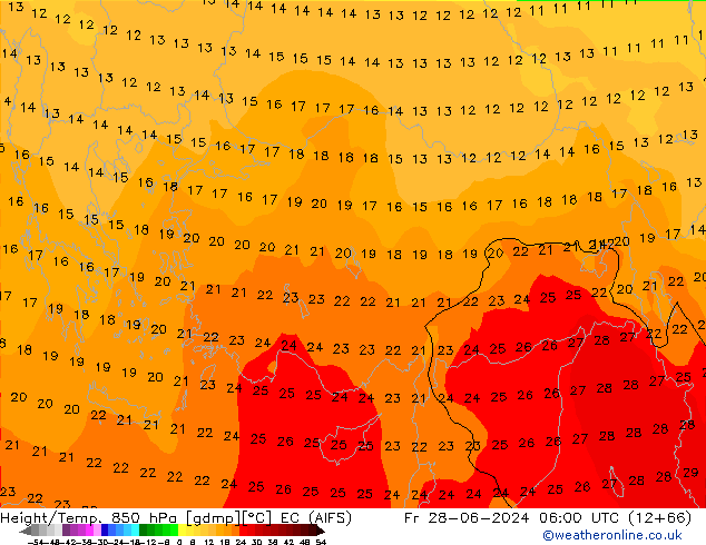 Height/Temp. 850 hPa EC (AIFS) Pá 28.06.2024 06 UTC