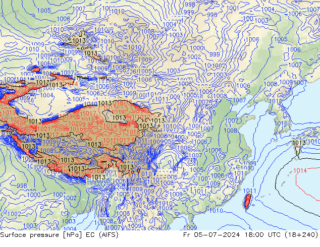 地面气压 EC (AIFS) 星期五 05.07.2024 18 UTC