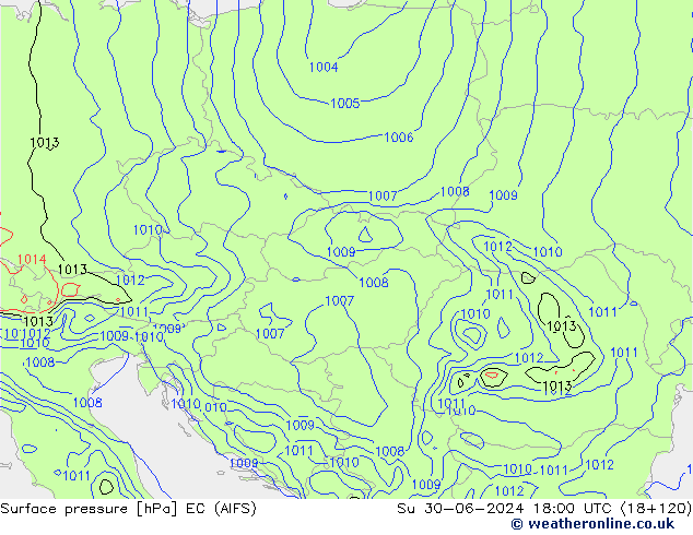 Luchtdruk (Grond) EC (AIFS) zo 30.06.2024 18 UTC