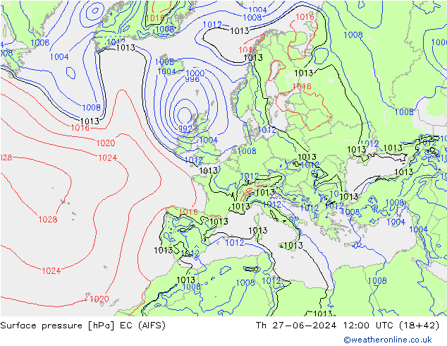 Luchtdruk (Grond) EC (AIFS) do 27.06.2024 12 UTC