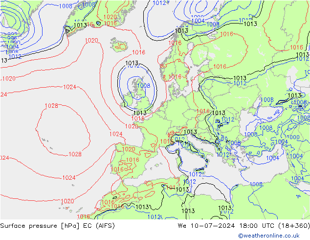 地面气压 EC (AIFS) 星期三 10.07.2024 18 UTC