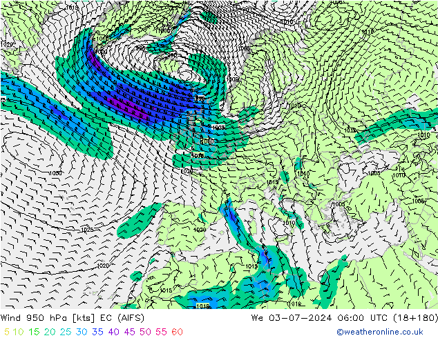 风 950 hPa EC (AIFS) 星期三 03.07.2024 06 UTC