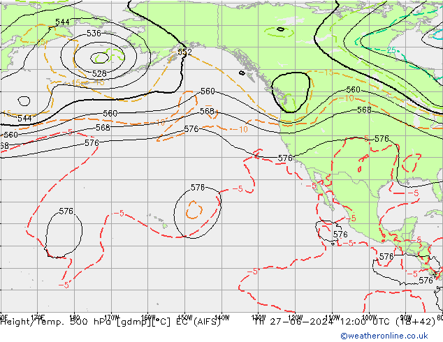 Hoogte/Temp. 500 hPa EC (AIFS) do 27.06.2024 12 UTC