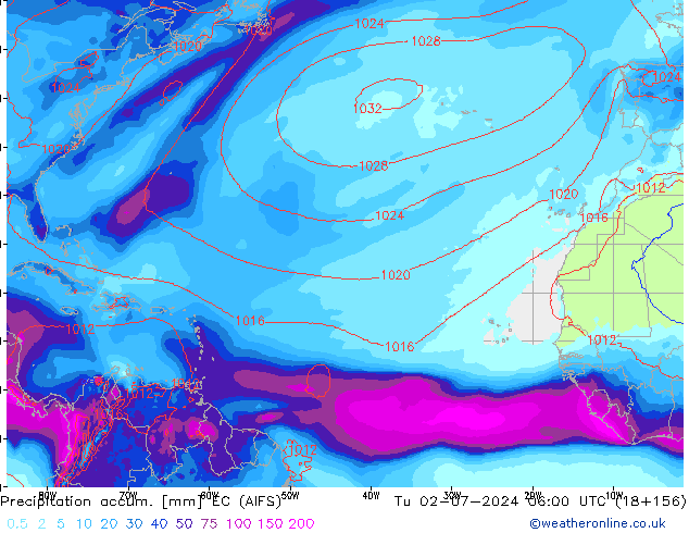 Totale neerslag EC (AIFS) di 02.07.2024 06 UTC