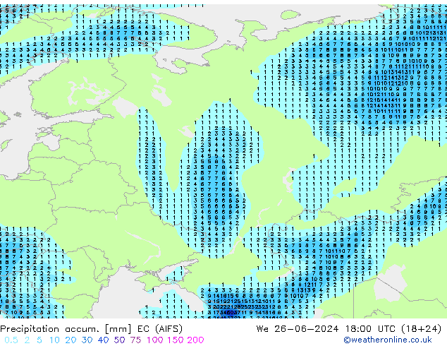 Totale neerslag EC (AIFS) wo 26.06.2024 18 UTC