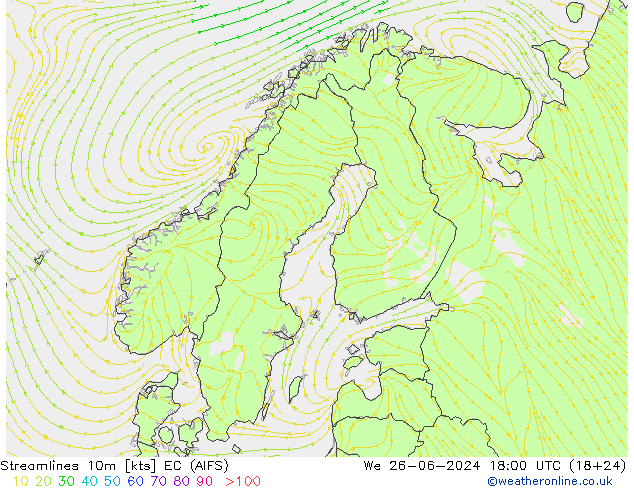 风 10m EC (AIFS) 星期三 26.06.2024 18 UTC