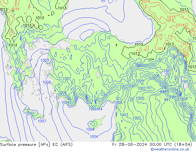 Pressione al suolo EC (AIFS) ven 28.06.2024 00 UTC