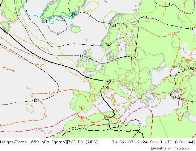 Hoogte/Temp. 850 hPa EC (AIFS) di 02.07.2024 00 UTC