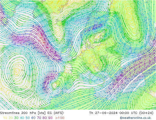 风 200 hPa EC (AIFS) 星期四 27.06.2024 00 UTC