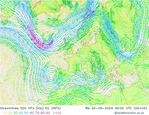风 500 hPa EC (AIFS) 星期三 26.06.2024 06 UTC