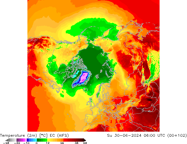 Temperatuurkaart (2m) EC (AIFS) zo 30.06.2024 06 UTC