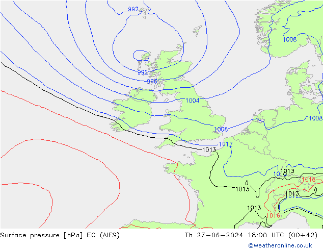 Surface pressure EC (AIFS) Th 27.06.2024 18 UTC
