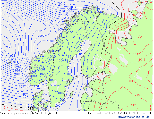 地面气压 EC (AIFS) 星期五 28.06.2024 12 UTC