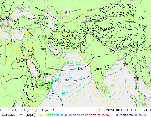 Isotachen (mph) EC (AIFS) za 06.07.2024 00 UTC