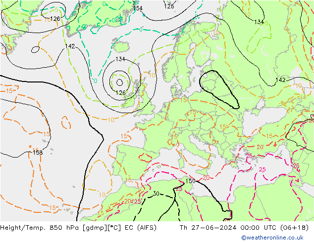 Hoogte/Temp. 850 hPa EC (AIFS) do 27.06.2024 00 UTC