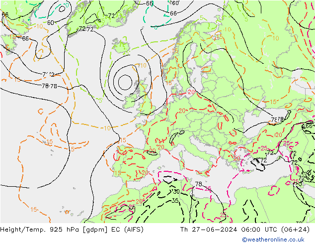 Hoogte/Temp. 925 hPa EC (AIFS) do 27.06.2024 06 UTC