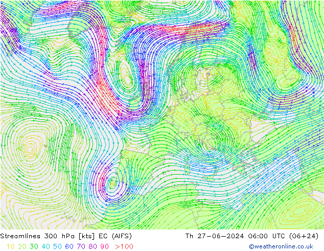 风 300 hPa EC (AIFS) 星期四 27.06.2024 06 UTC