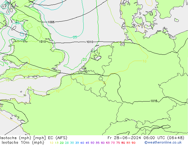 Isotachen (mph) EC (AIFS) Fr 28.06.2024 06 UTC
