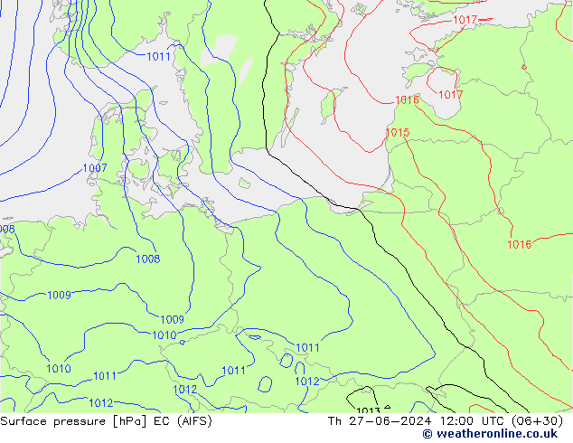 Luchtdruk (Grond) EC (AIFS) do 27.06.2024 12 UTC