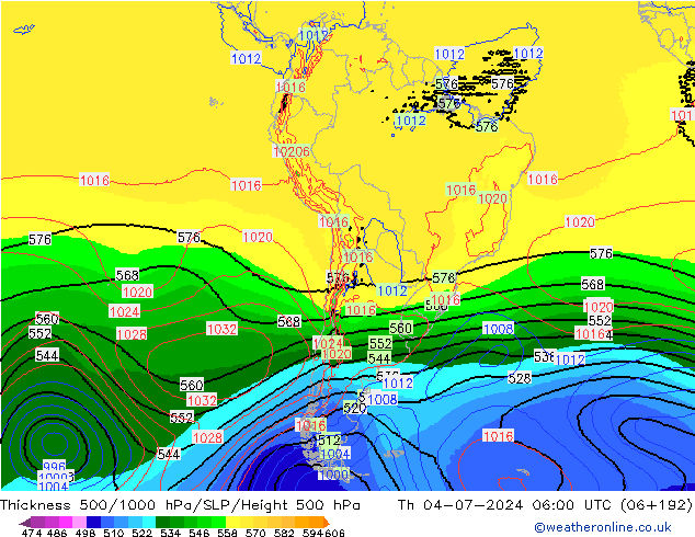 Dikte 500-1000hPa EC (AIFS) do 04.07.2024 06 UTC