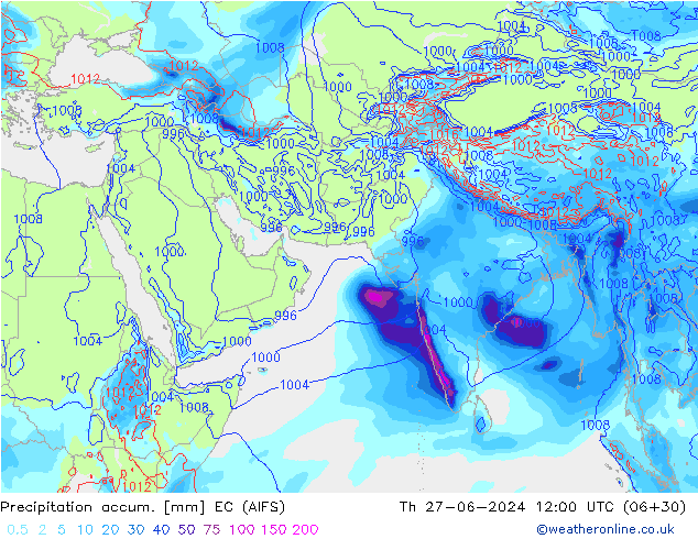 Totale neerslag EC (AIFS) do 27.06.2024 12 UTC