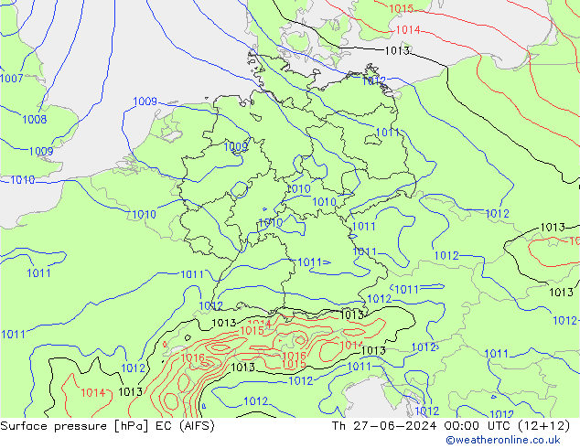 地面气压 EC (AIFS) 星期四 27.06.2024 00 UTC